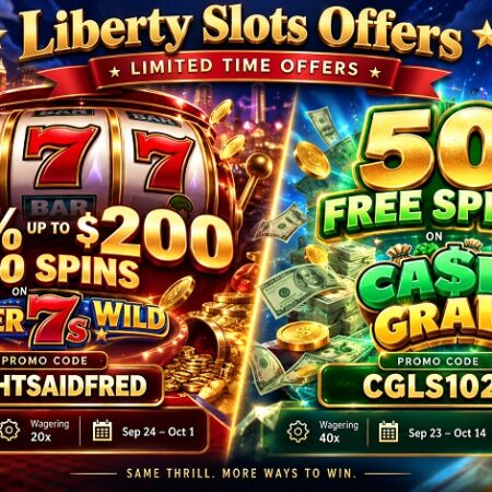 Liberty Slots 100% Bonus + 50 Free Spins