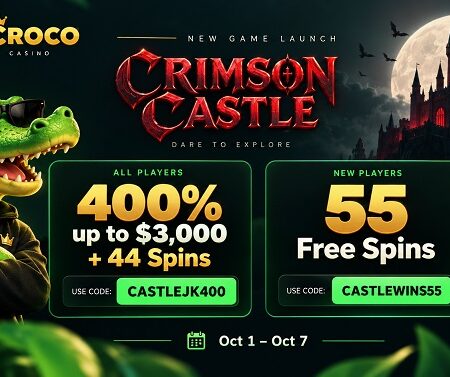 PlayCroco Crimson Castle 400% Bonus + 55 Free Spins