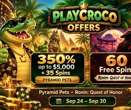 PlayCroco 350% Bonus up to $5,000 + 60 Free Spins