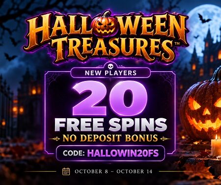 Halloween Treasures 350% Bonus + 20 Free Spins
